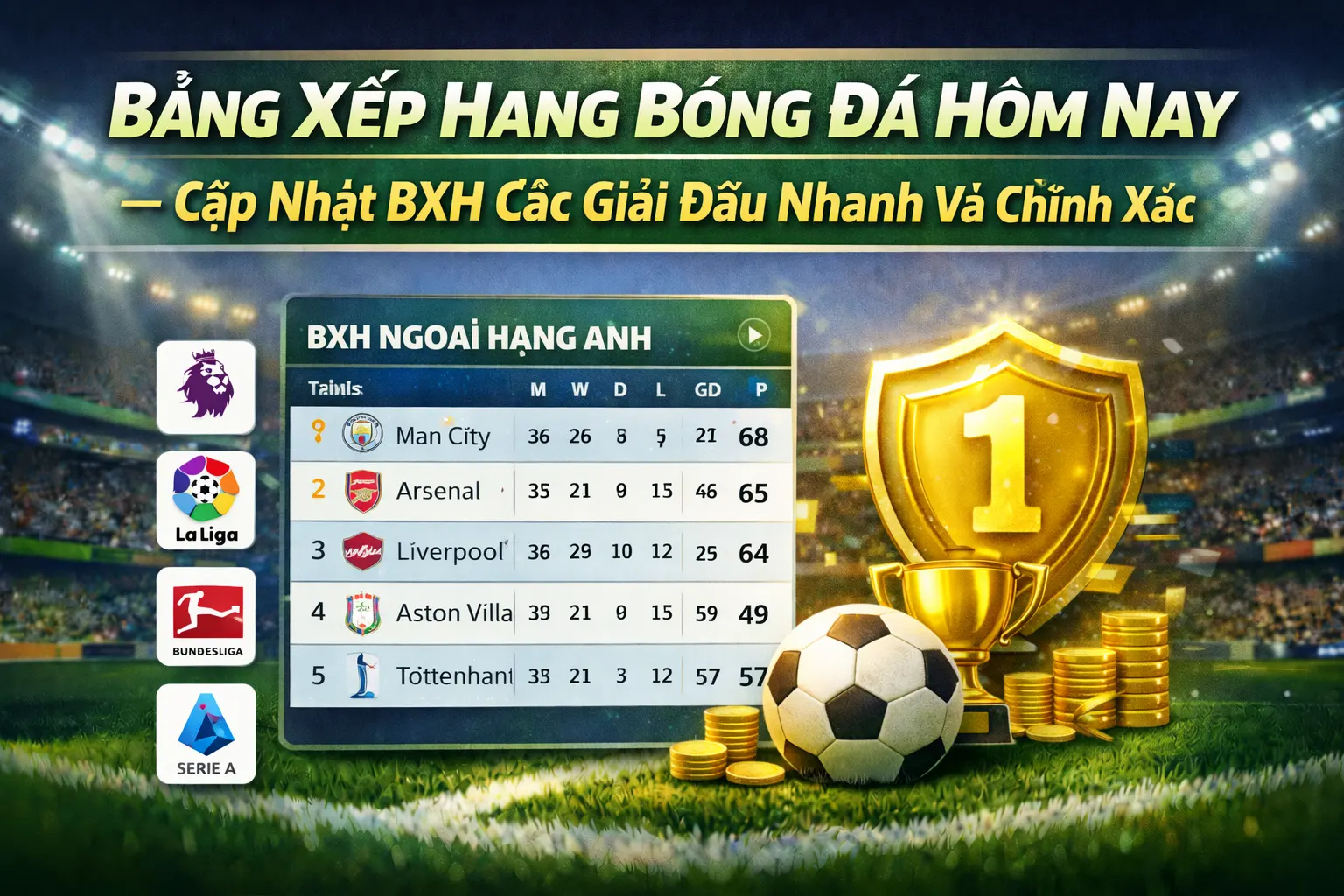 Bảng Xếp Hạng Bóng Đá Hôm Nay – Cập Nhật BXH Các Giải Đấu Nhanh Và Chính Xác
